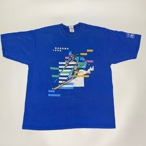 Vintage Winter Olympics Nagano 1998  Downhill Skiing Blue Tshirt XL